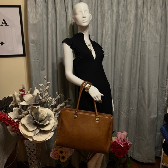 LAURA JONES Brown Tan Office Laptop Bag Business Formal Women Hand/Shoulder Bag - Picture 5 of 12